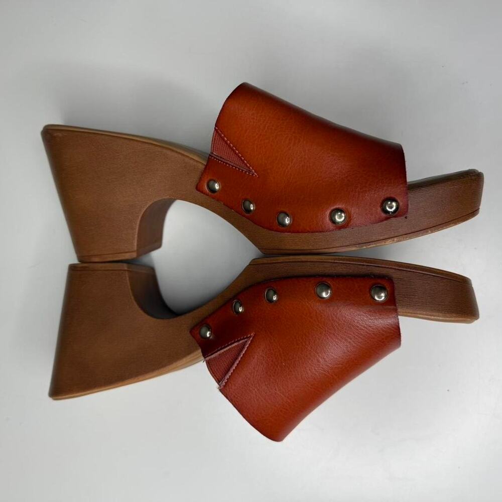 Sun + Stone Brown Platform Mule Clogs Sz 10 Boho Festival Wooden Heel Slides - Picture 7 of 7